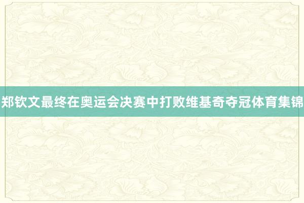郑钦文最终在奥运会决赛中打败维基奇夺冠体育集锦